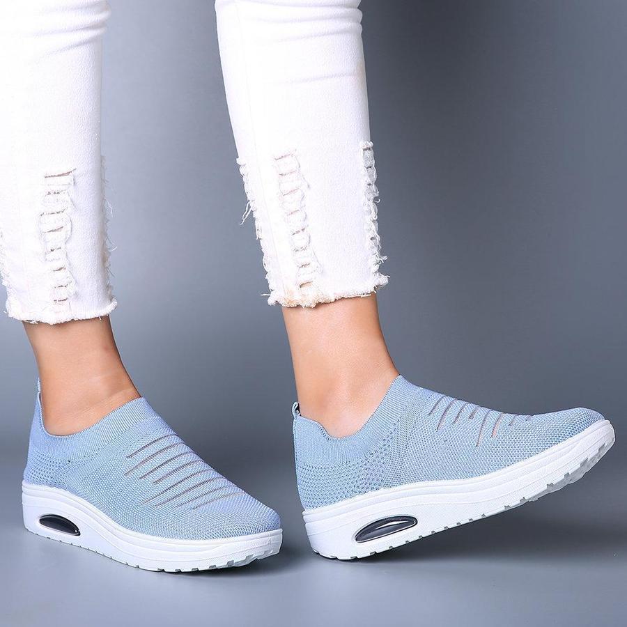 Ihrtrade Women's Mesh Cushioned Slip On Platform Casual Sock Shoes