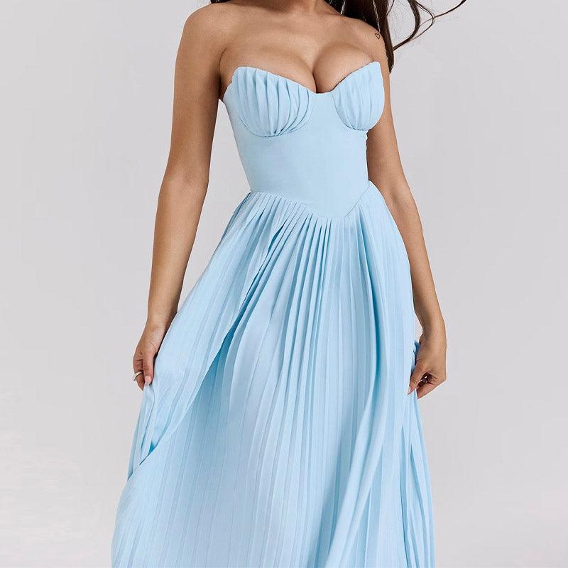 Lighteme – Luxuriöses, schulterfreies Maxikleid mit Korsett in Blau