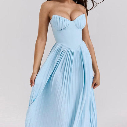 Lighteme – Luxuriöses, schulterfreies Maxikleid mit Korsett in Blau