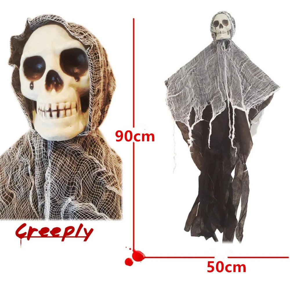 Crâne fantôme à suspendre pour Halloween avec gaze Lighteme