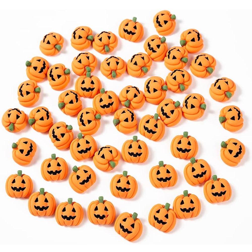 Lighteme 20 Stück Miniatur-Halloween-Kürbisse aus Kunstharz mit flacher Rückseite