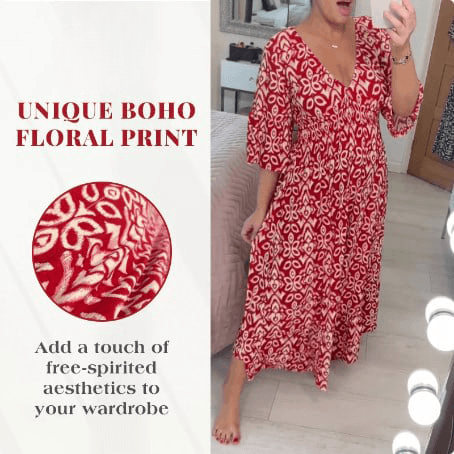Lighteme – Maxikleid mit V-Ausschnitt und Boho-Print