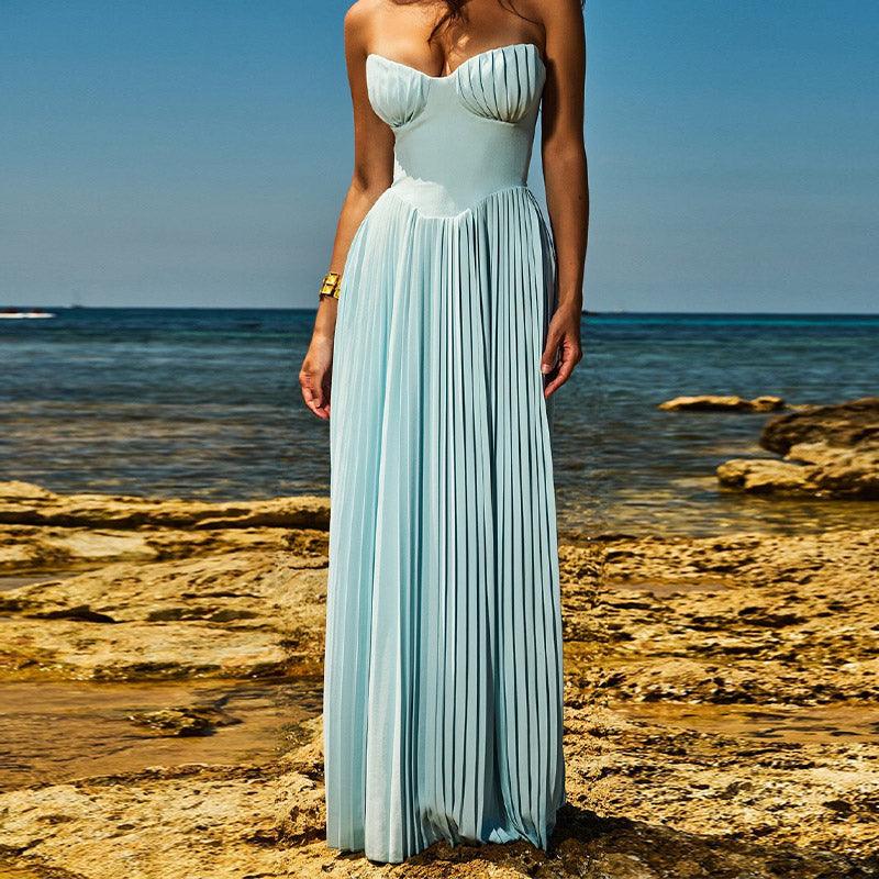 Lighteme – Luxuriöses, schulterfreies Maxikleid mit Korsett in Blau