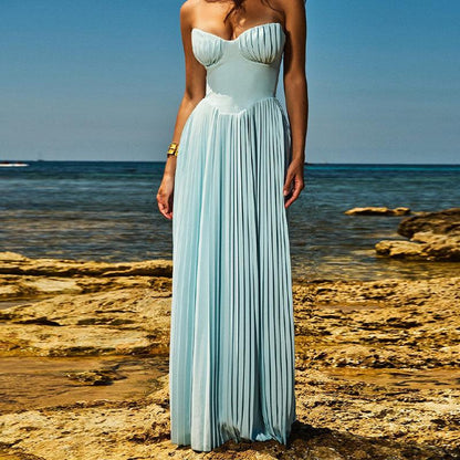 Lighteme – Luxuriöses, schulterfreies Maxikleid mit Korsett in Blau
