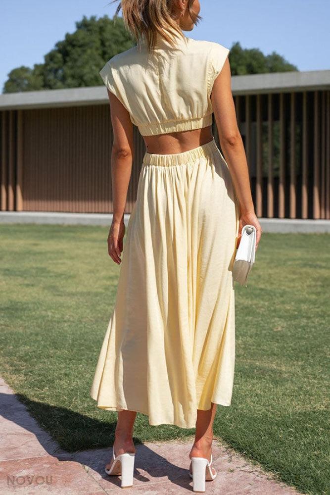 Lighteme Cut Out Sommerkleid Damenmode