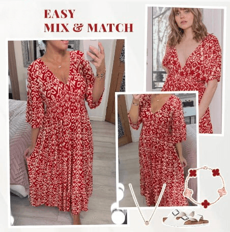 Lighteme – Maxikleid mit V-Ausschnitt und Boho-Print