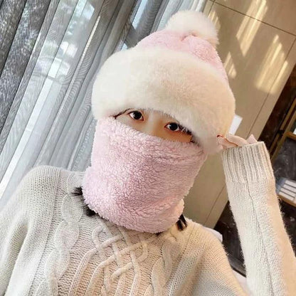 Lighteme Damen-Kombination aus Beanie und Schal mit Wackelkopfmuster
