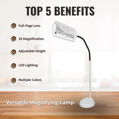 Lighteme 8X10 - Lampe loupe pleine page - Loupe mains libres avec lumière LED brillante pour la lecture - Col de cygne flexible pour maintenir la position 