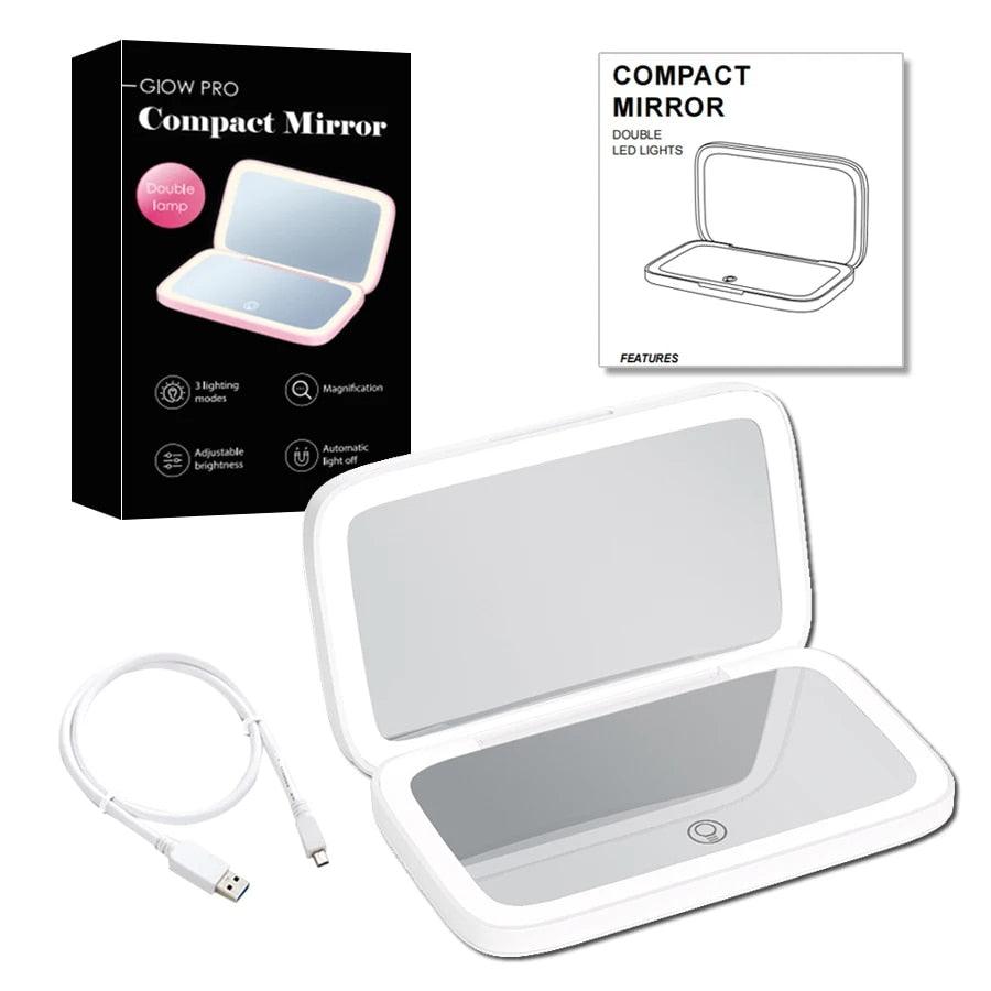 Miroir cosmétique grossissant 10x Mini LED Lighteme avec différents réglages d'éclairage, rechargeable par USB