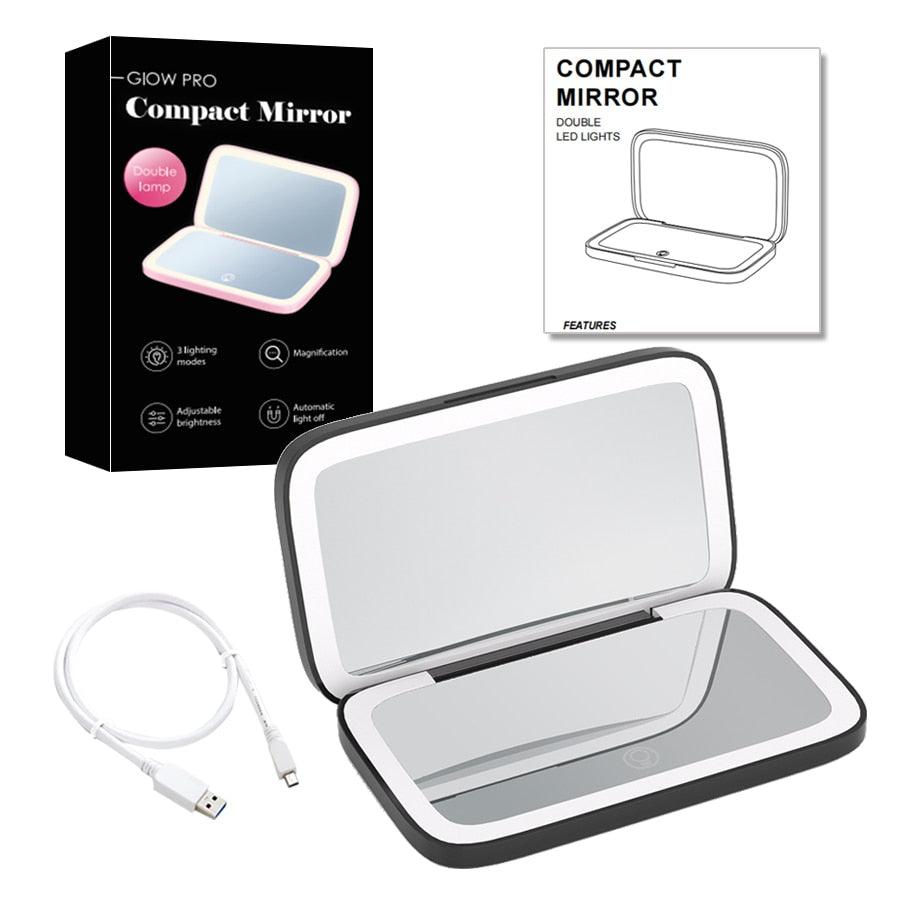 Miroir cosmétique grossissant 10x Mini LED Lighteme avec différents réglages d'éclairage, rechargeable par USB