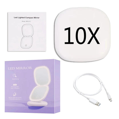 Miroir cosmétique grossissant 10x Mini LED Lighteme avec différents réglages d'éclairage, rechargeable par USB