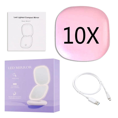 Miroir cosmétique grossissant 10x Mini LED Lighteme avec différents réglages d'éclairage, rechargeable par USB