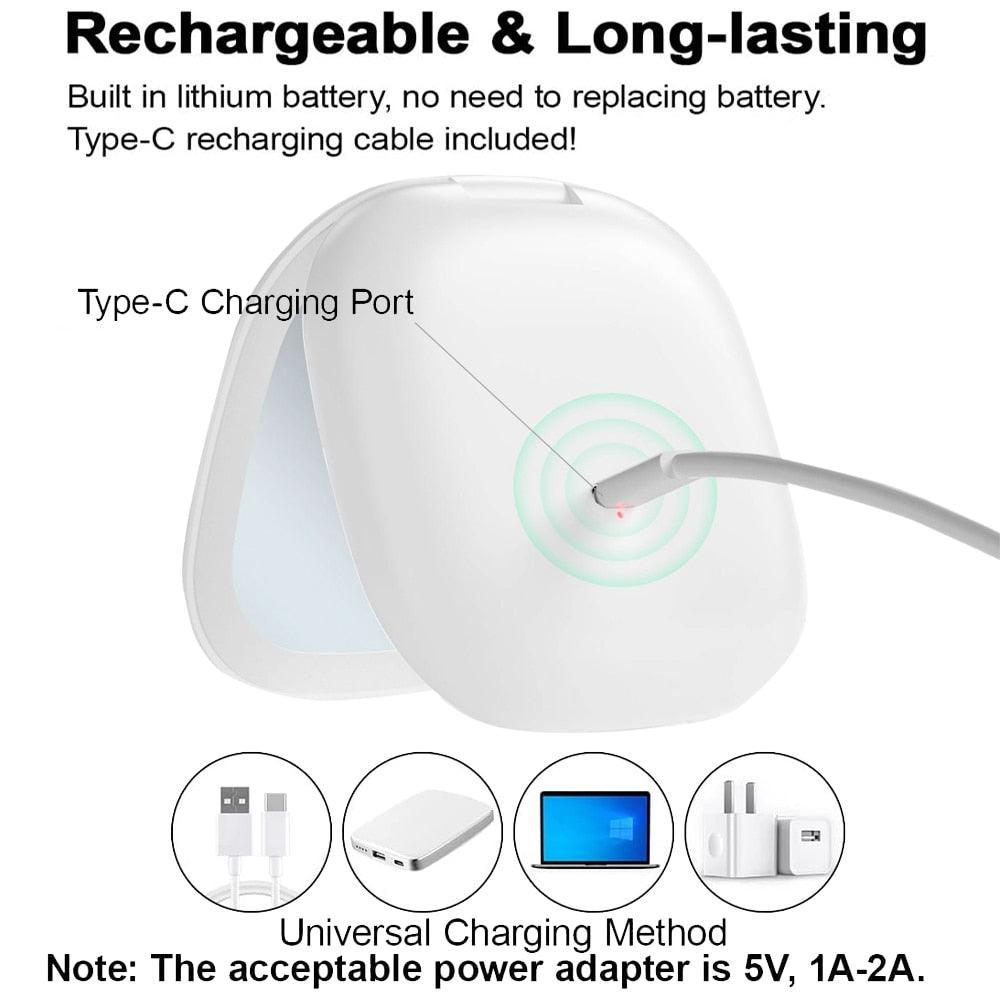 Miroir cosmétique grossissant 10x Mini LED Lighteme avec différents réglages d'éclairage, rechargeable par USB