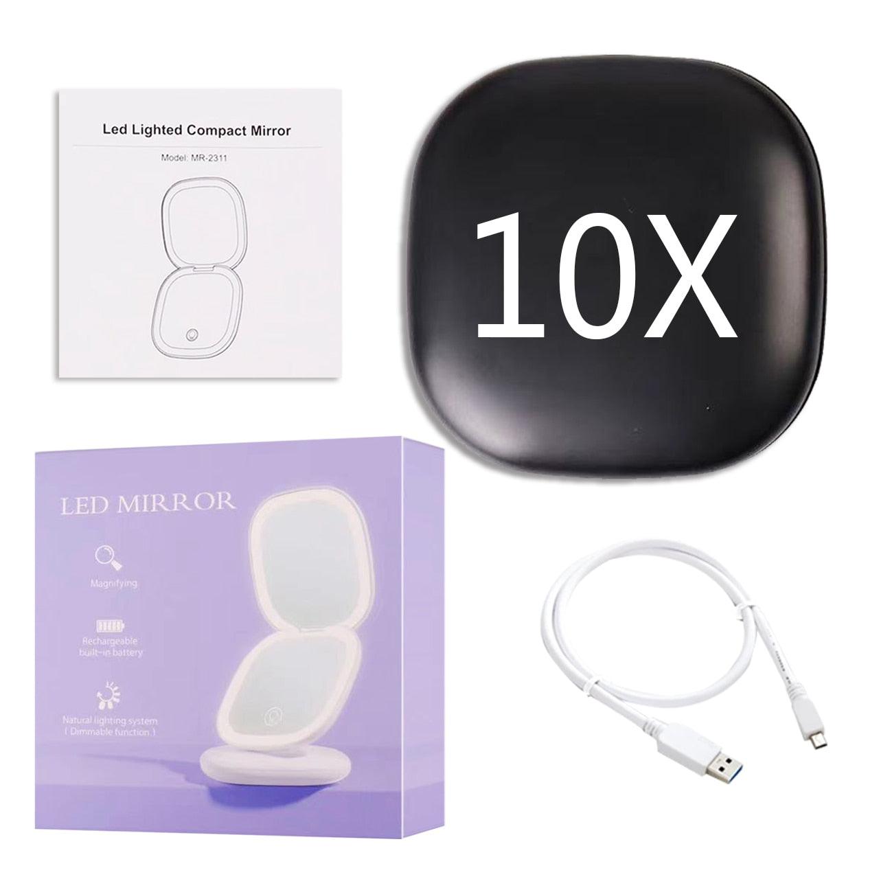 Miroir cosmétique grossissant 10x Mini LED Lighteme avec différents réglages d'éclairage, rechargeable par USB