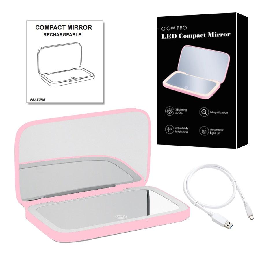 Miroir cosmétique grossissant 10x Mini LED Lighteme avec différents réglages d'éclairage, rechargeable par USB