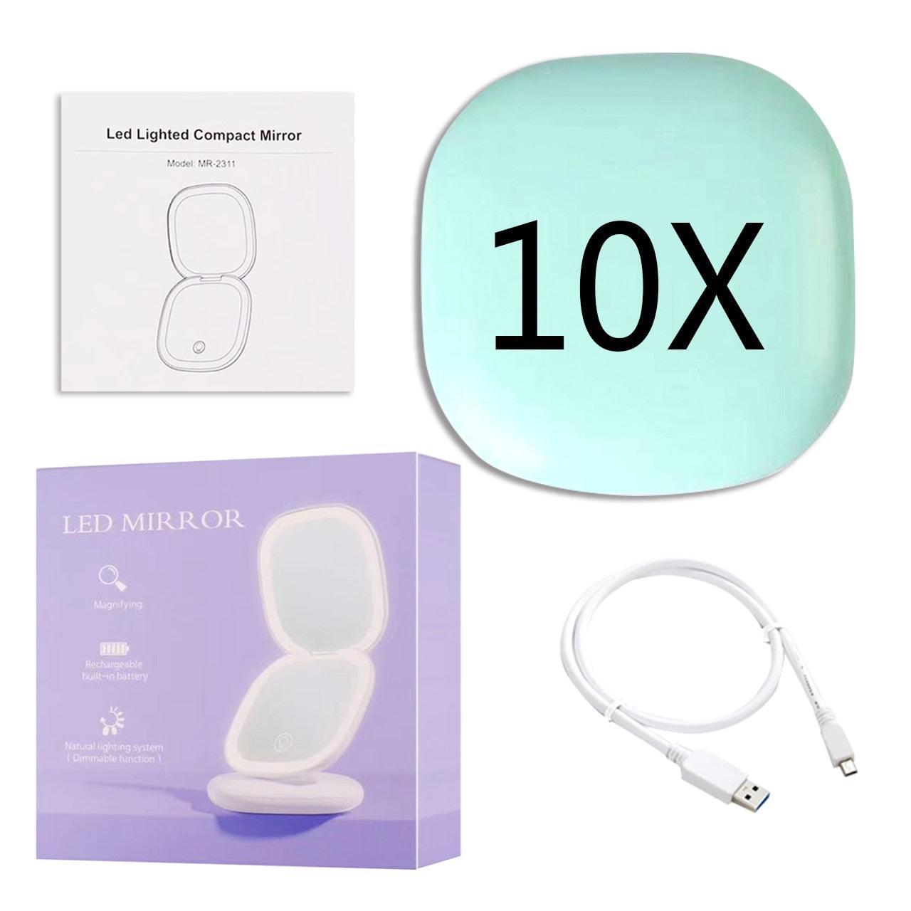 Miroir cosmétique grossissant 10x Mini LED Lighteme avec différents réglages d'éclairage, rechargeable par USB