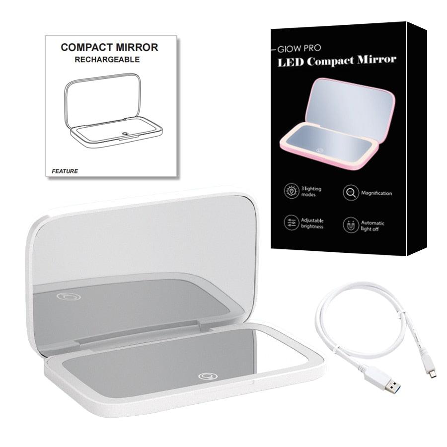 Miroir cosmétique grossissant 10x Mini LED Lighteme avec différents réglages d'éclairage, rechargeable par USB