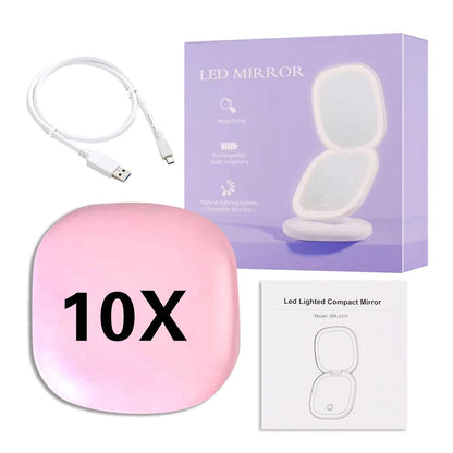 Miroir cosmétique grossissant 10x Mini LED Lighteme avec différents réglages d'éclairage, rechargeable par USB