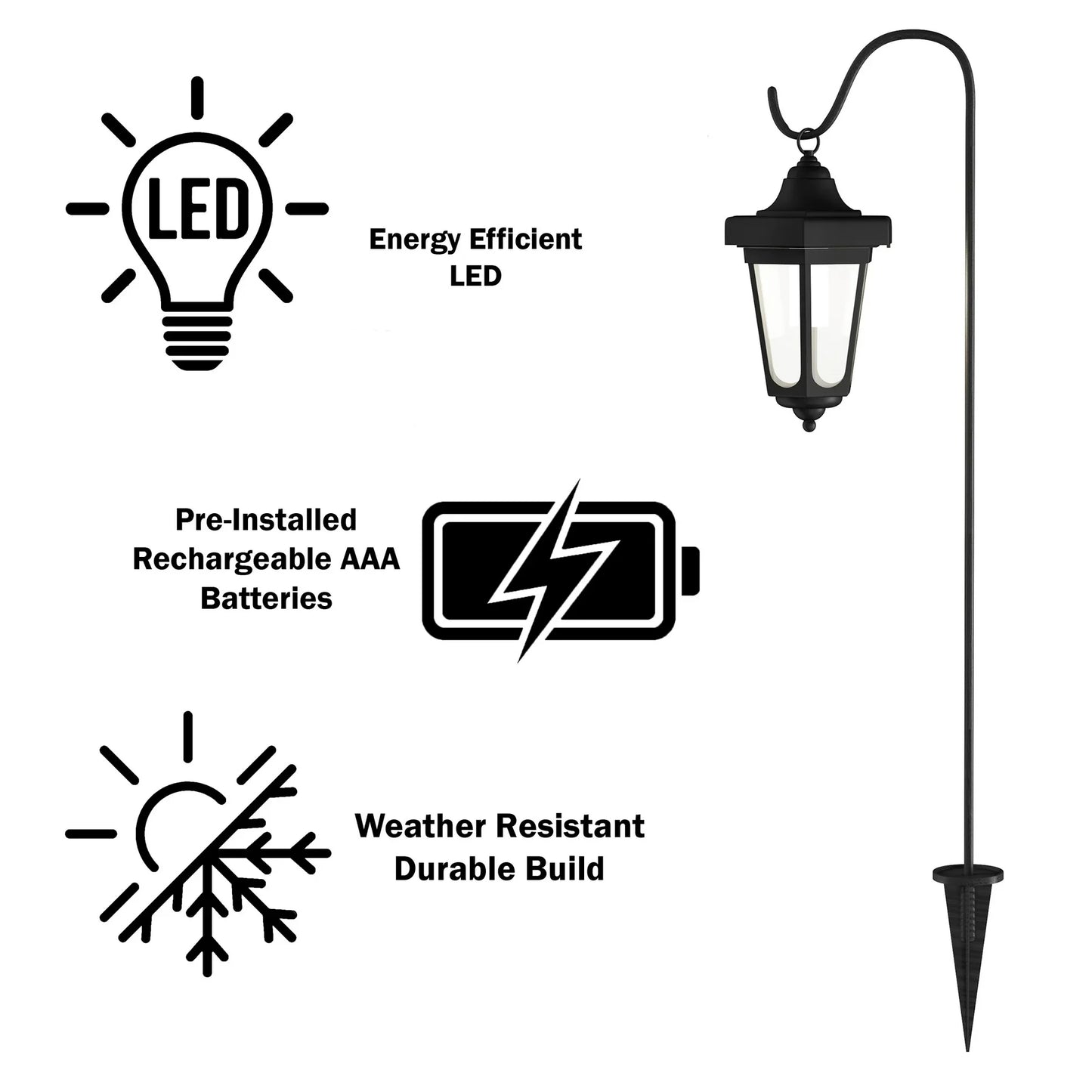 Lighteme Solar-Hängeleuchten, doppelt verwendbar, Hirtenhaken-Leuchten für den Außenbereich, 4er-Pack 