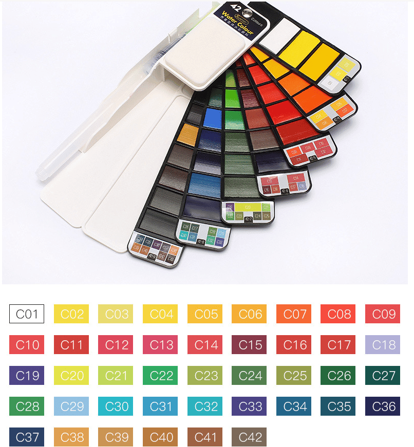 Tragbares Aquarellfarben-Set von Lighteme mit Wasserpinselstift