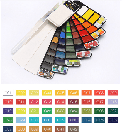 Tragbares Aquarellfarben-Set von Lighteme mit Wasserpinselstift