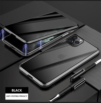 iHRtrade Anti-Peeping Privacy Magnetic Adsorption Two Side Tempered Glass Phone Case