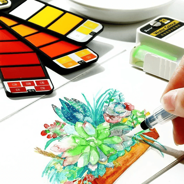 Tragbares Aquarellfarben-Set von Lighteme mit Wasserpinselstift