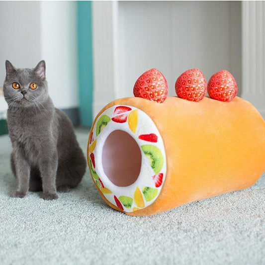 Lit en peluche extra Lighteme pour chat en forme de rouleau de fruits