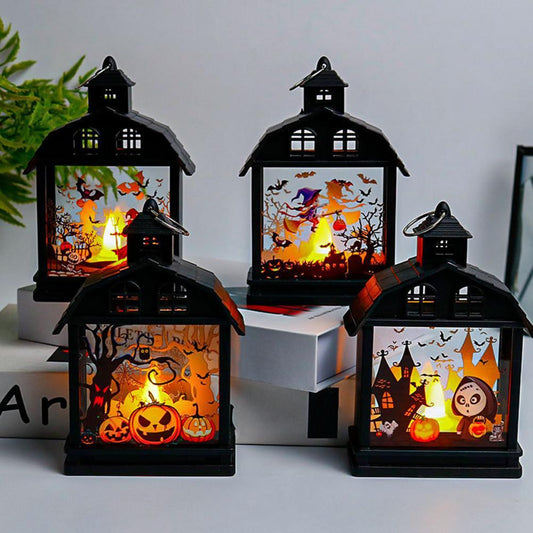 Lanterne d'Halloween vintage Lighteme avec bougie sans flamme - Lot de 4