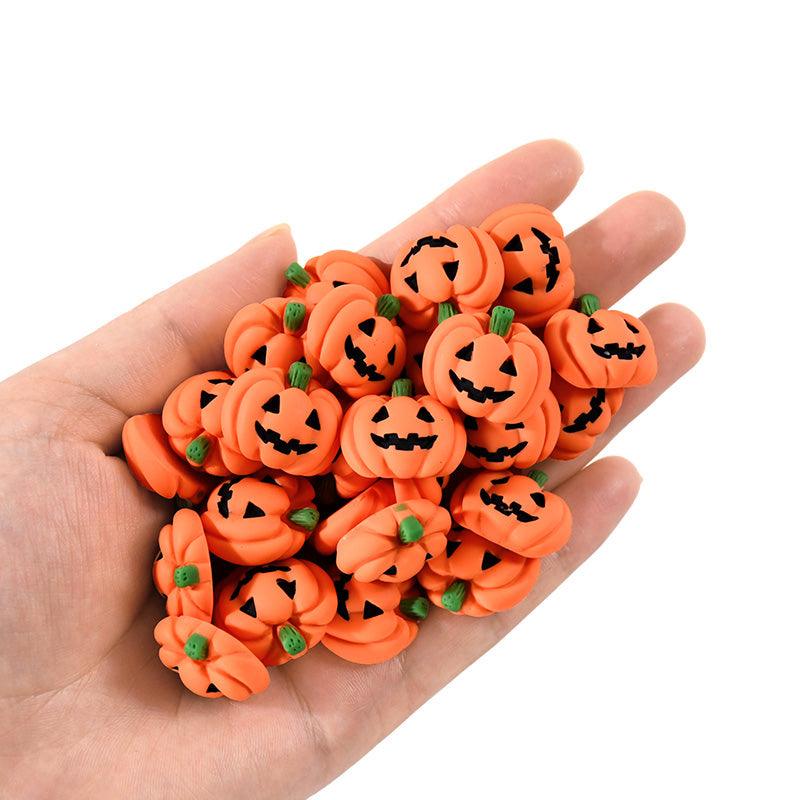 Lighteme 20 Stück Miniatur-Halloween-Kürbisse aus Kunstharz mit flacher Rückseite