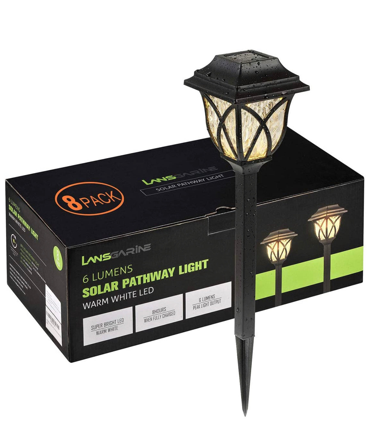 Lot de 8 lampes solaires LED Lighteme, grandes lampes d'extérieur rotatives jusqu'à 10 lumens 
