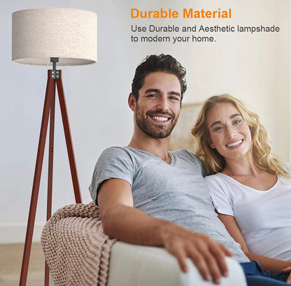 Moderne LED-Stehlampe mit Stativ von Lighteme – dimmbares modernes Licht aus der Mitte des Jahrhunderts für zeitgenössische Wohnzimmer – hohe freistehende Lampe mit Beinen aus Massivholz