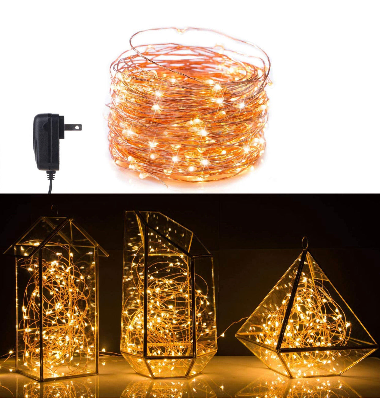 Guirlande lumineuse solaire d'extérieur Lighteme, lot de 2, fil de cuivre, étanche, avec 8 modes d'éclairage