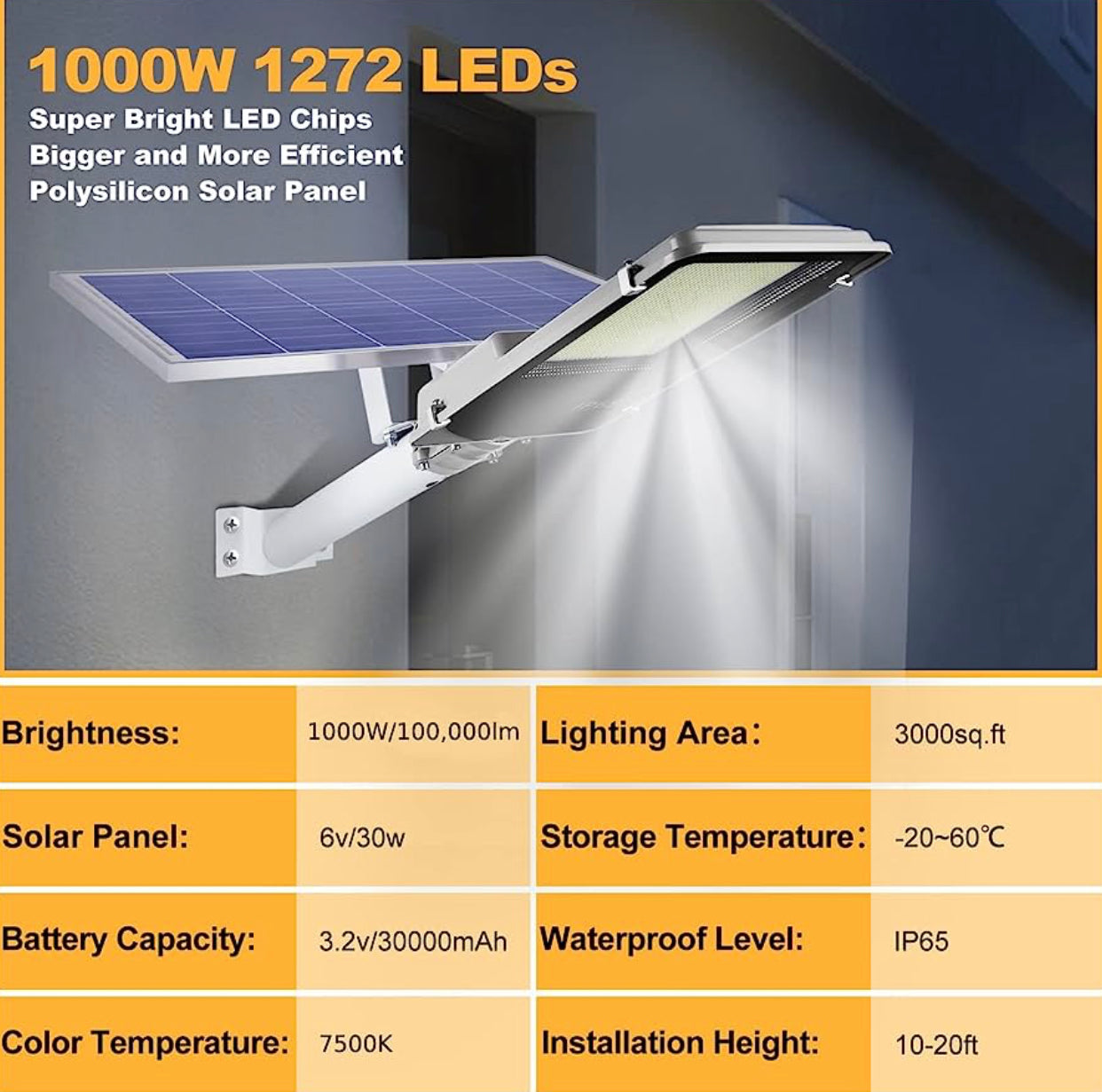 Lighteme 1000 W kommerzielle Solar-Straßenlaterne für den Außenbereich, 100.000 Lumen, Dämmerung bis Morgengrauen, Solar mit Fernbedienung 