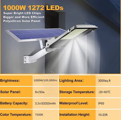Lighteme 1000 W kommerzielle Solar-Straßenlaterne für den Außenbereich, 100.000 Lumen, Dämmerung bis Morgengrauen, Solar mit Fernbedienung 