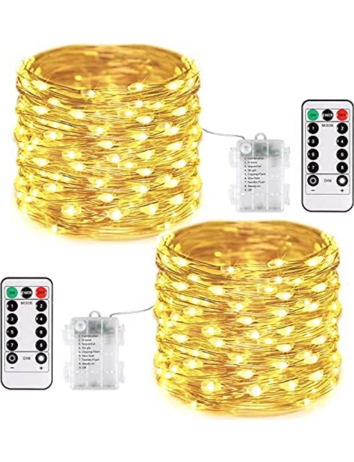Guirlande lumineuse solaire d'extérieur Lighteme, lot de 2, fil de cuivre, étanche, avec 8 modes d'éclairage