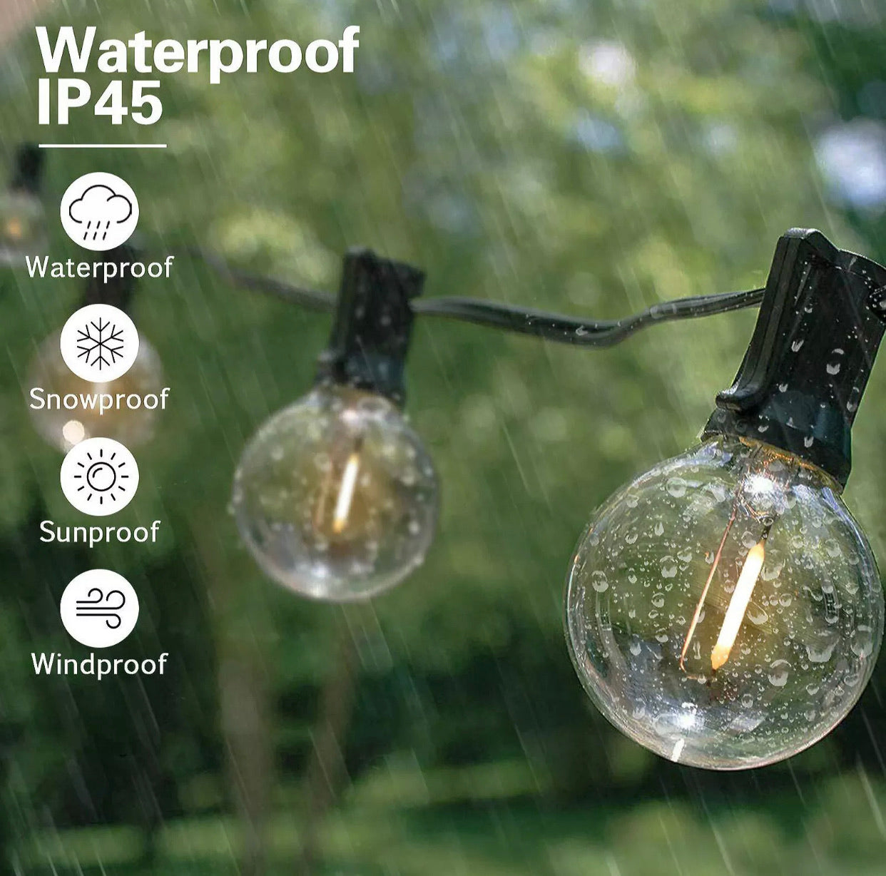 Guirlande lumineuse solaire d'extérieur à LED Lighteme Pro 27 pi – Étanche, ampoules à filament rétro Edison G40 – Blanc chaud 