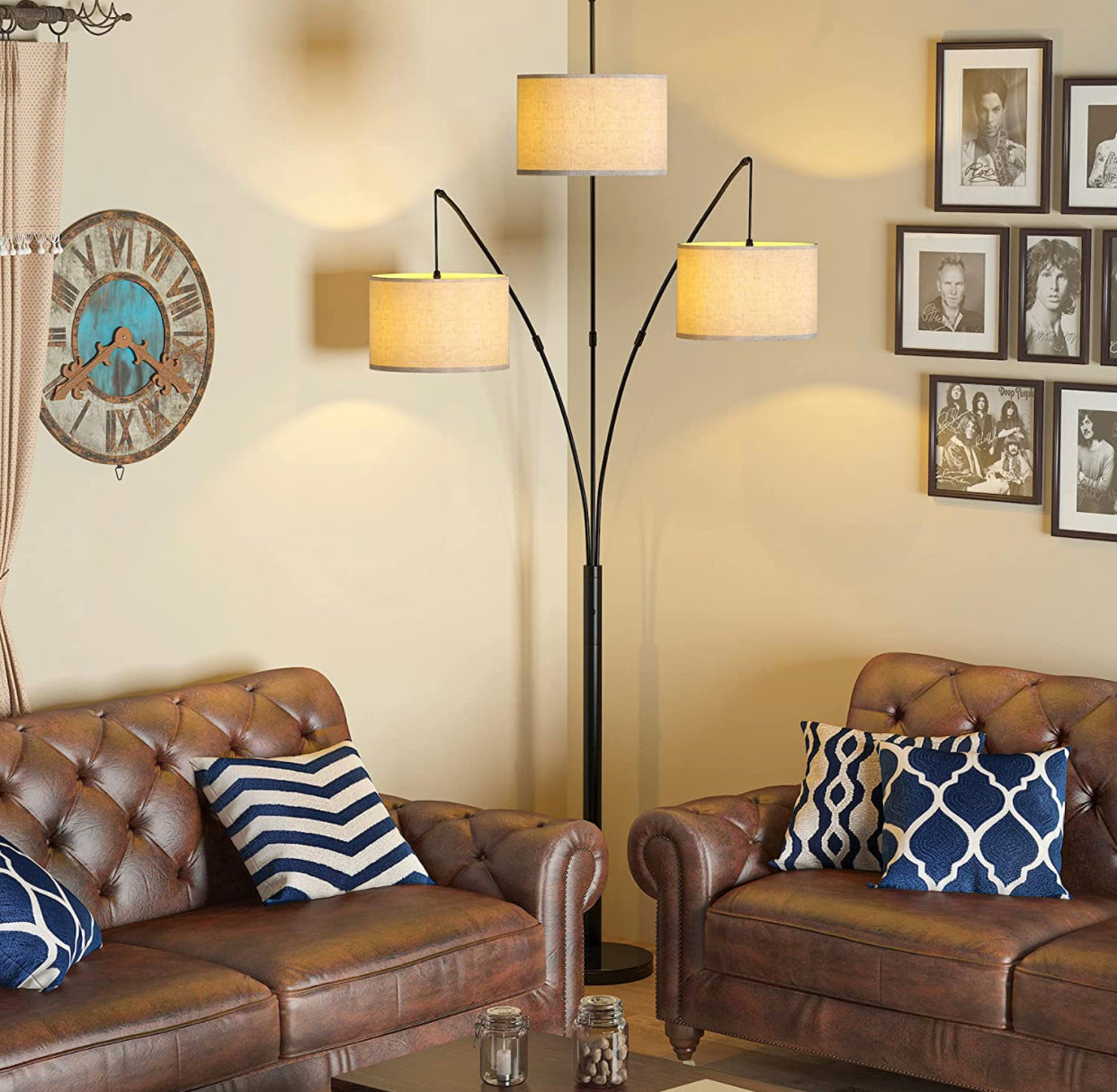 Lighteme Moderne Bogen-Stehlampe mit Marmorsockel – 3 Lichter, die von hinten über der Couch hängen – Mehrflammige, bogenförmige Baumlampe – Ölgeriebene Bronze