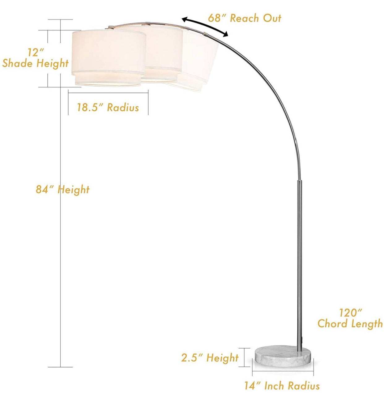 Lighteme Arc Stehlampe mit einzigartiger Hängetrommel – über der Couch gewölbt 