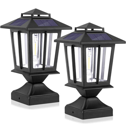 Lighteme Metal & Plastic Solar Post Lights 4X4 Outdoor, Waterproof Fence Post Lights 2 Pack