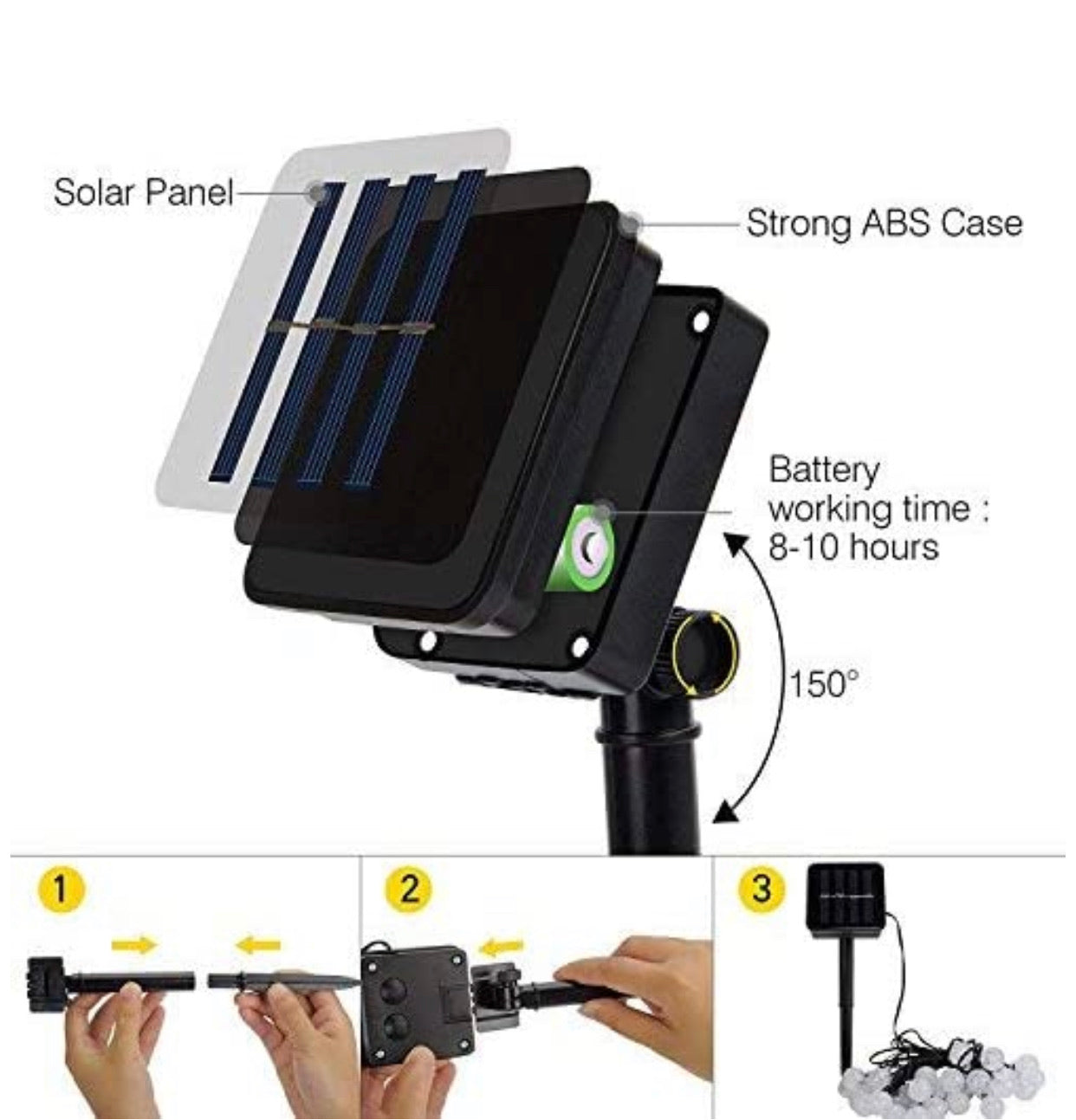Lampe solaire Lighteme 50 LED, ampoules globe en cristal, étanche, 27 pieds