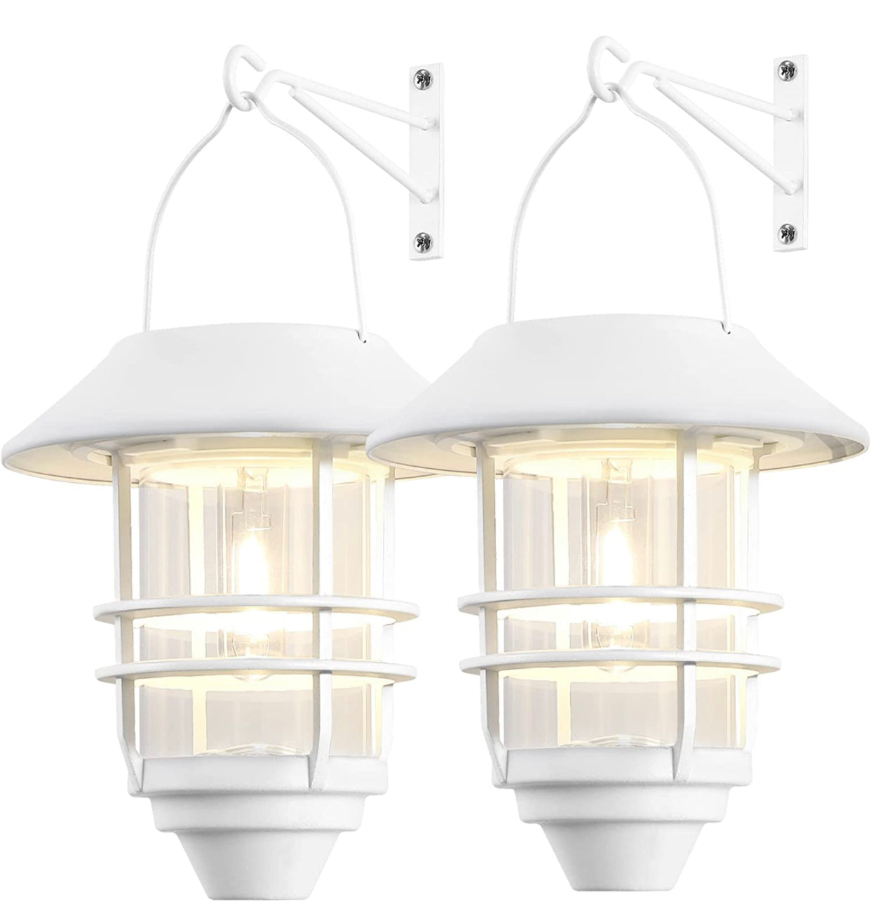 Lighteme 2er-Pack Solar-Sicherheits-Hängelaternen, Wand-/Verandaleuchten, 15 Lumen, schweres Glas und Edelstahl