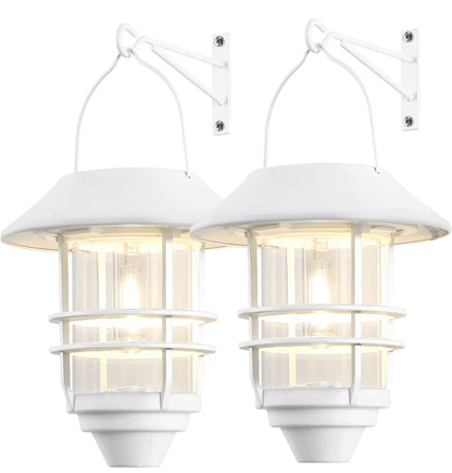 Lighteme 2er-Pack Solar-Sicherheits-Hängelaternen, Wand-/Verandaleuchten, 15 Lumen, schweres Glas und Edelstahl