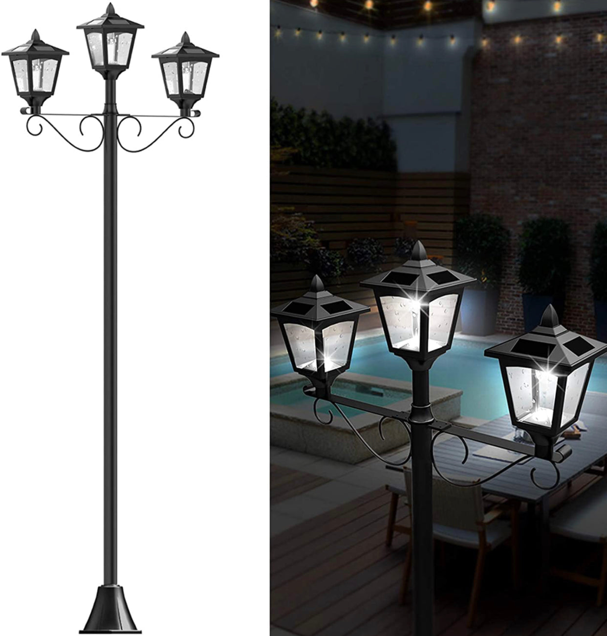 Lampadaire solaire d'extérieur à LED Lighteme à 3 luminaires, 50 lumens - 72 pouces 