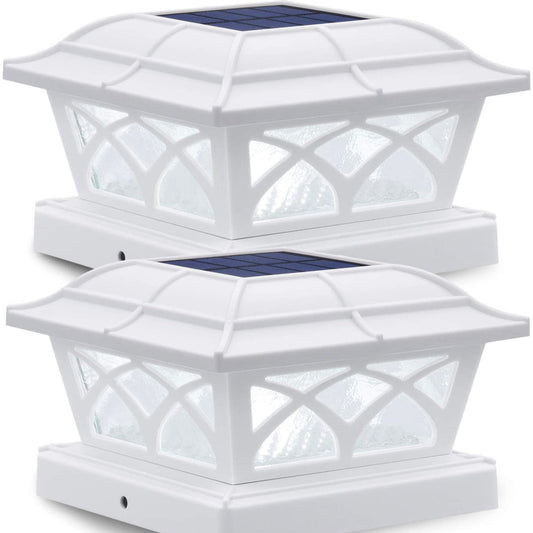 Lighteme Solar Post Cap Lights Outdoor Glass 2 Modes 8 LEDs for 4x4 5x5 6x6 Posts Fence Deck Patio Decoration Warm White/Cool White (2 Pack)