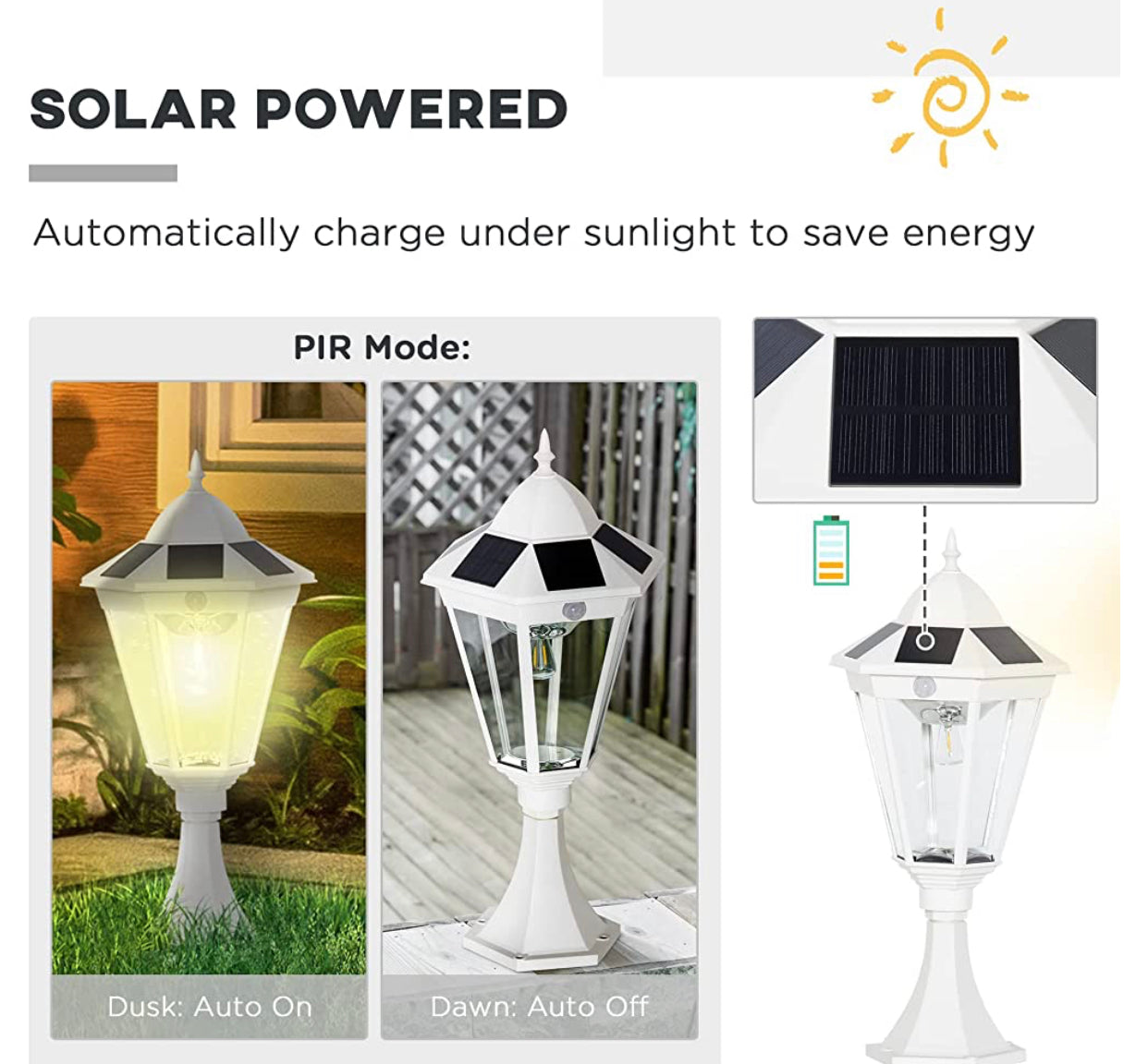 Lighteme 22" Solar Lamp Post Light, Outdoor Fixture with All Weather Aluminum, Motion Activated
