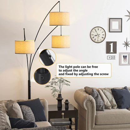Lighteme Moderne Bogen-Stehlampe mit Marmorsockel – 3 Lichter, die von hinten über der Couch hängen – Mehrflammige, bogenförmige Baumlampe – Ölgeriebene Bronze