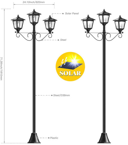 Lampadaire solaire d'extérieur à LED Lighteme à 3 luminaires, 50 lumens - 72 pouces 