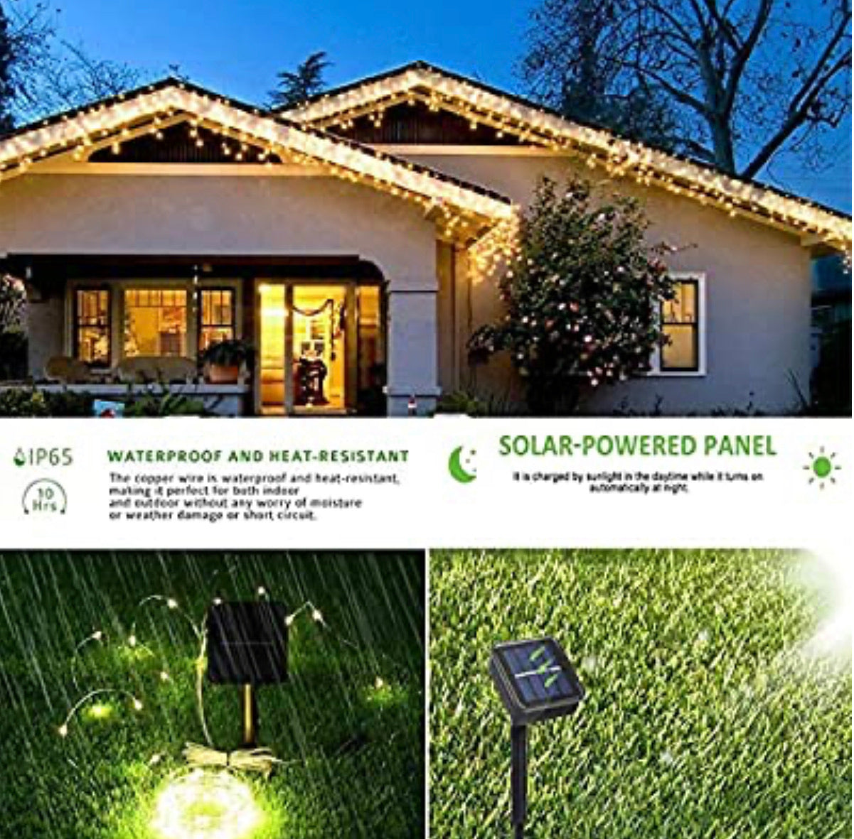 Guirlande lumineuse solaire d'extérieur Lighteme, lot de 2, fil de cuivre, étanche, avec 8 modes d'éclairage