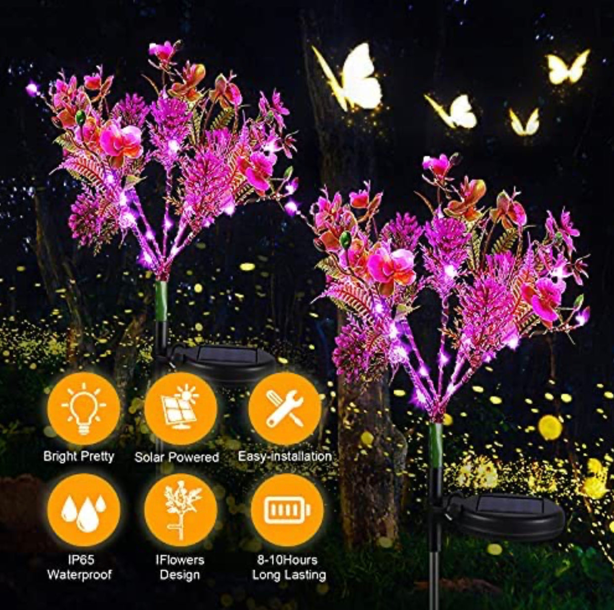 Lot de 2 lampes solaires Lighteme en forme de fleurs de phalaenopsis, étanches 